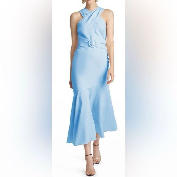 Sachin & Babi $495 Naomi Midi Dress NWT Size 4 Blue Halter Asymmetrical - Picture 3 of 10